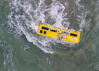 Die Versuchsanlage im Betrieb in der belgischen Nordsee. (Bild: Vives Drone Lab)